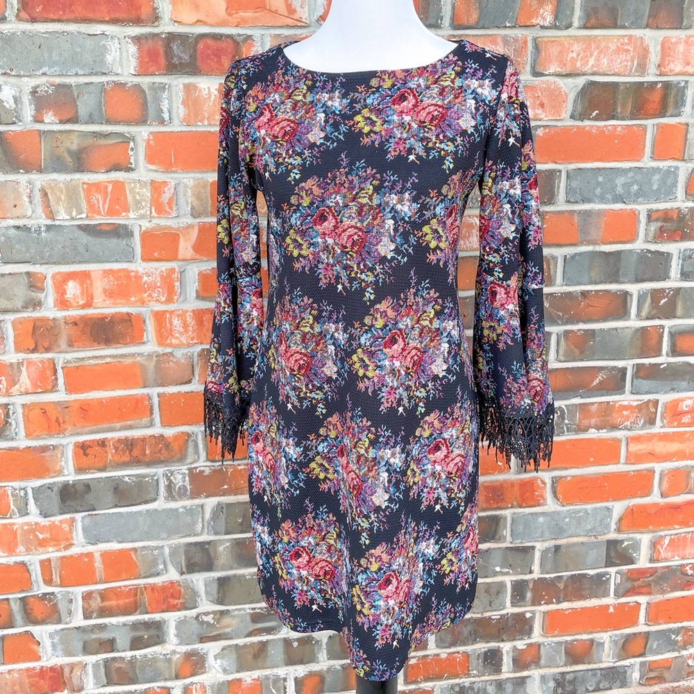 Uncle Frank Anthropologie Floral Lace Tapestry Gothcore Dress Flare Sleeve Mini